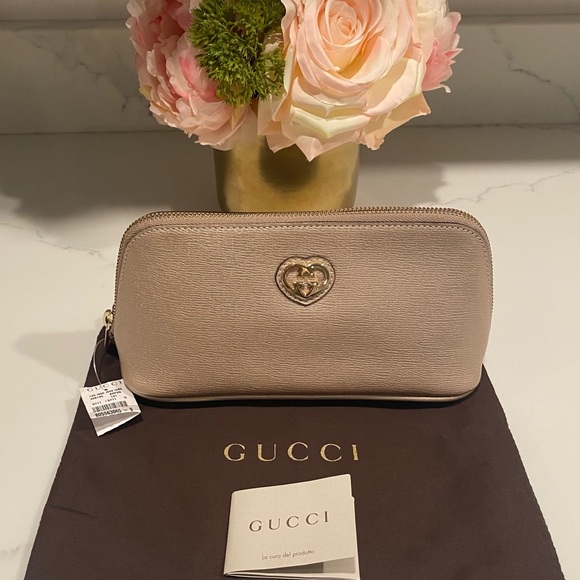 ✨NEW!✨SALE!✨GUCCI✨NWT✨GG GUCCISSIMA RARE HEART LEATHER LARGE POCHETTE BAG CLUTCH - Picture 7 of 14